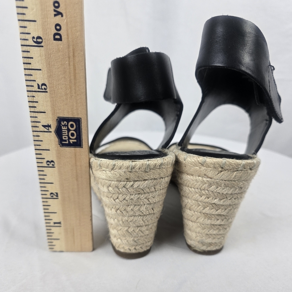 Vince Camuto Laminda Black Leather Espadrille Wedge Sandals Sz 9M - Picture 4 of 9